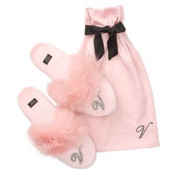 Victoria's Secret Velvet Crystal V Logo Slippers - Picture 1 of 4